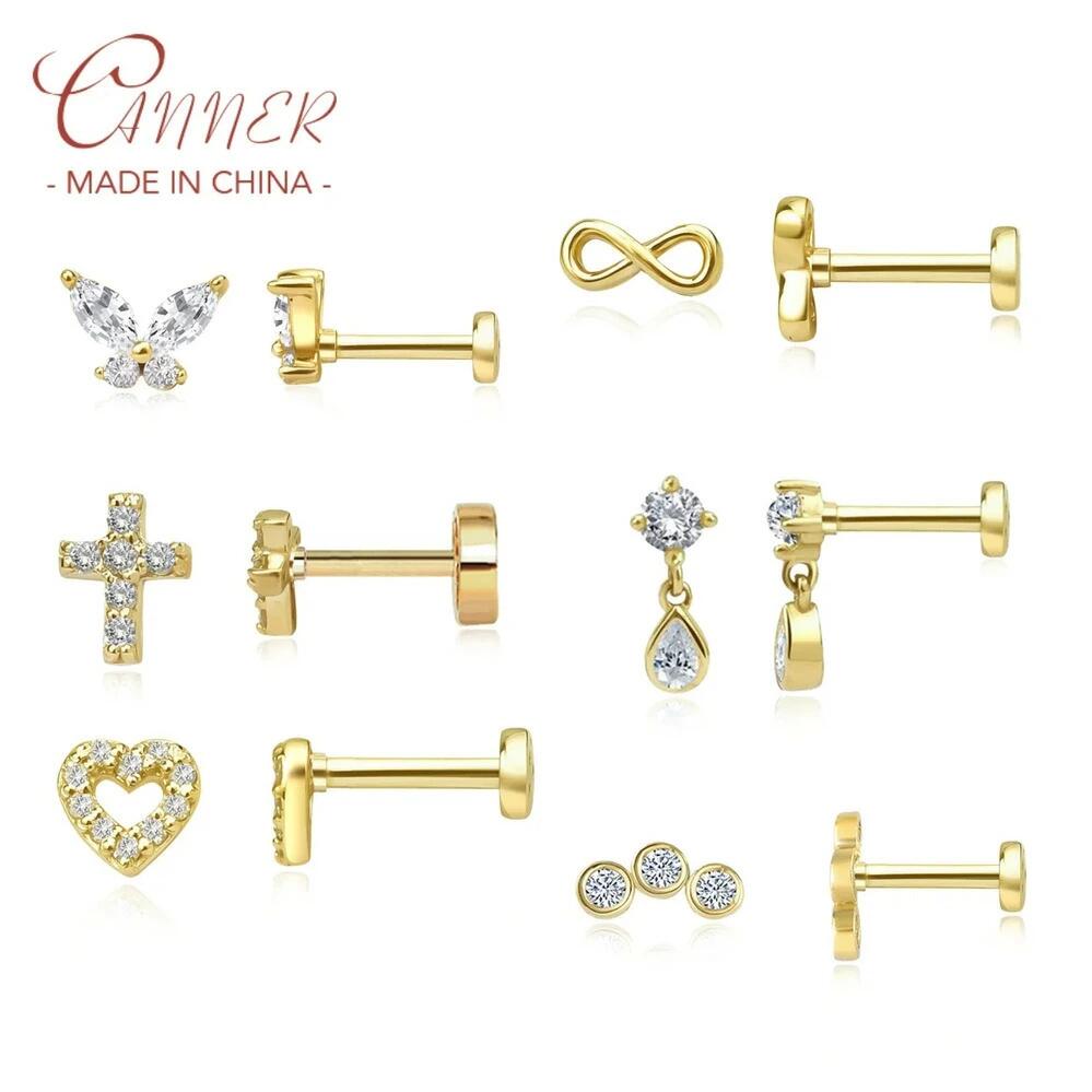 【送料無料】 ピアス 蝶 バタフライ 動物 アニマル パイプロープ スクリュー インセクト ゴールド シルバー ハート クロス ウマ 昆虫 レディース 1個 925 かわいい 馬 うま ホース 目 アイズ スタッド 18K ハート型 フラット ボトム