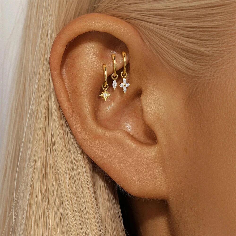 【送料無料】 ピアス ジルコニア シルバー インド 星 レディース 個 S925 ピュア クラシック 4 ポイン..