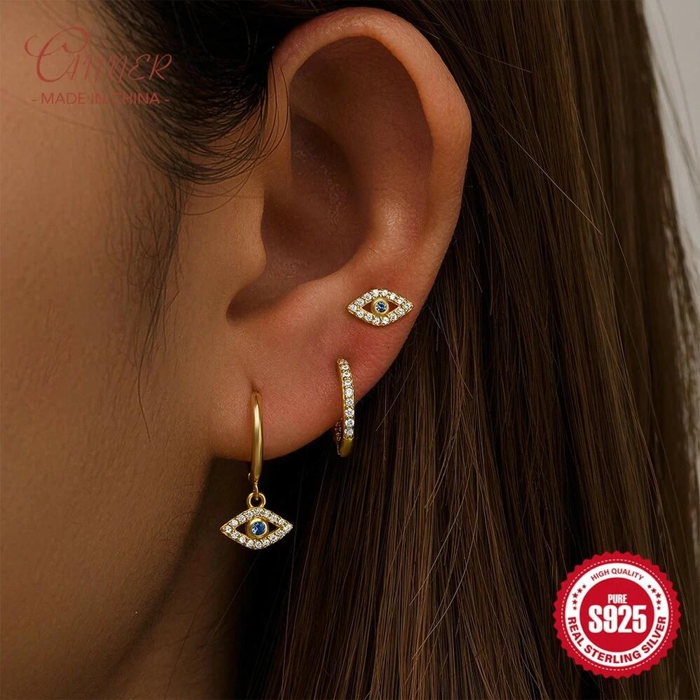 【送料無料】 ペンダント ピアス ジルコニア シルバー フープ リング レディース 3個セット S925 スターリング ジルコン クラシック デビル 目 アイズ スタッド ジュエリー ギフト