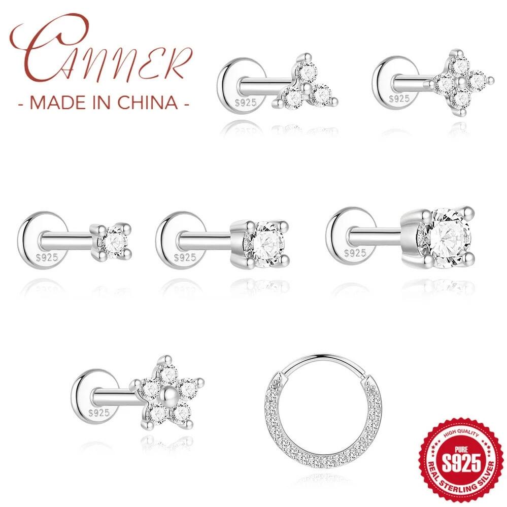 【送料無料】 ピアス 花 フラワー シルバー リング 爪 レディース 1個 2 3 4mm 4 ネイル モイサナイト ねじ込み 軟骨 925 スターリング Ins