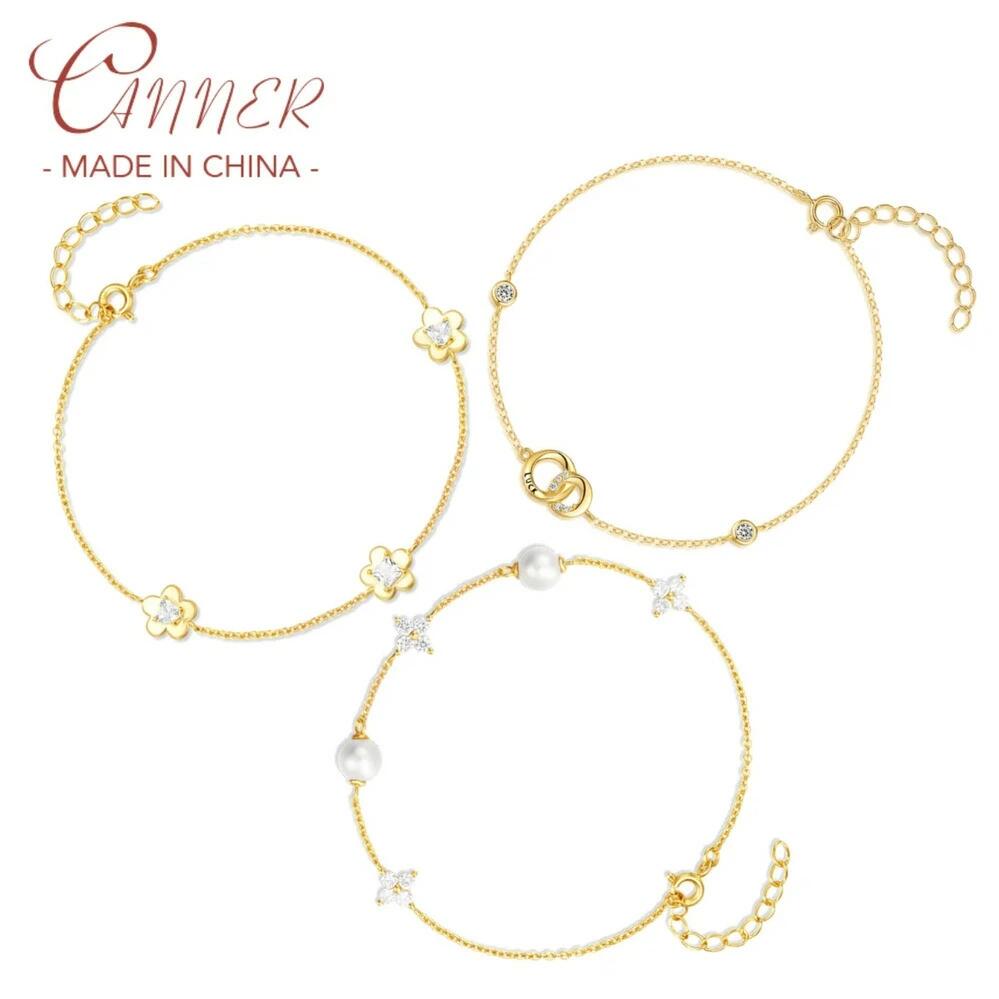 【送料無料】 ブレスレット 花 フラワー ジルコニア ゴールド シルバー リング 星 レディース 925 スターリング ミニマリズム 18K プレート Ins 4 任命 スター ジルコン ファイン ジュエリー