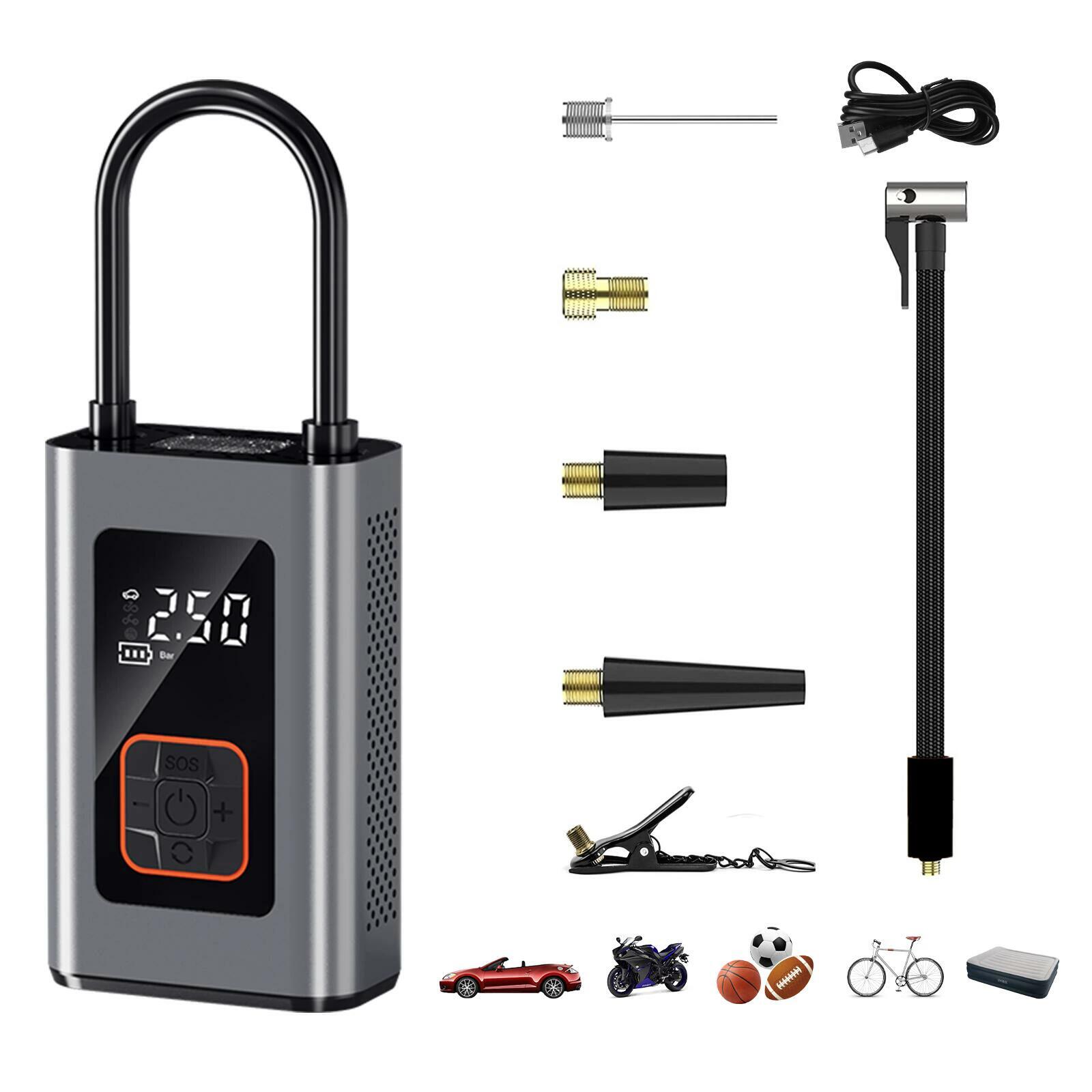 電動空気入れ 自転車/車 小型軽量 USB給電充電式 アルミシェル くうきいれ 電動 仏式 英式 米式バルブ..