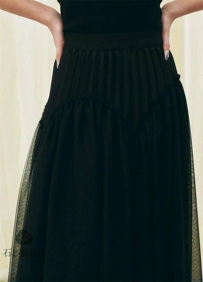 スカート レディース チュールスカート 異素材 切り替え プリーツ チュール フレア ロングスカート 春 夏 秋 冬 無地 ロング丈 フレアスカート ボトムス ゆったり aライン シンプル おしゃれ ウエストゴム 裏地付き 通勤 オフィス 上品 エレガント ふんわり ボリューム