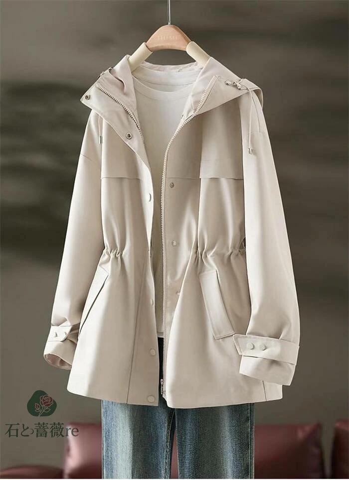 ジャケット フード付き アウター 長袖 コート ショート丈 ドローストリング付き 無地 レディース ライトアウター 前開き 軽い 春 秋 薄手 春秋物 スプリングコート ウィメンズ アウトドア きれいめ 通勤 送料無料