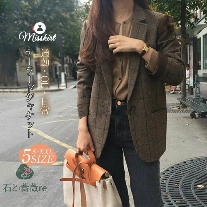 テーラードジャケットチェックレディ...