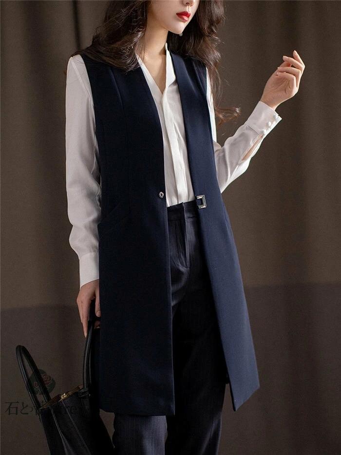 ベスト ジレ レディース 前開き おしゃれ 大きいサイズ ジレベスト ロング ベスト ロング 秋 冬 春 黒 ..