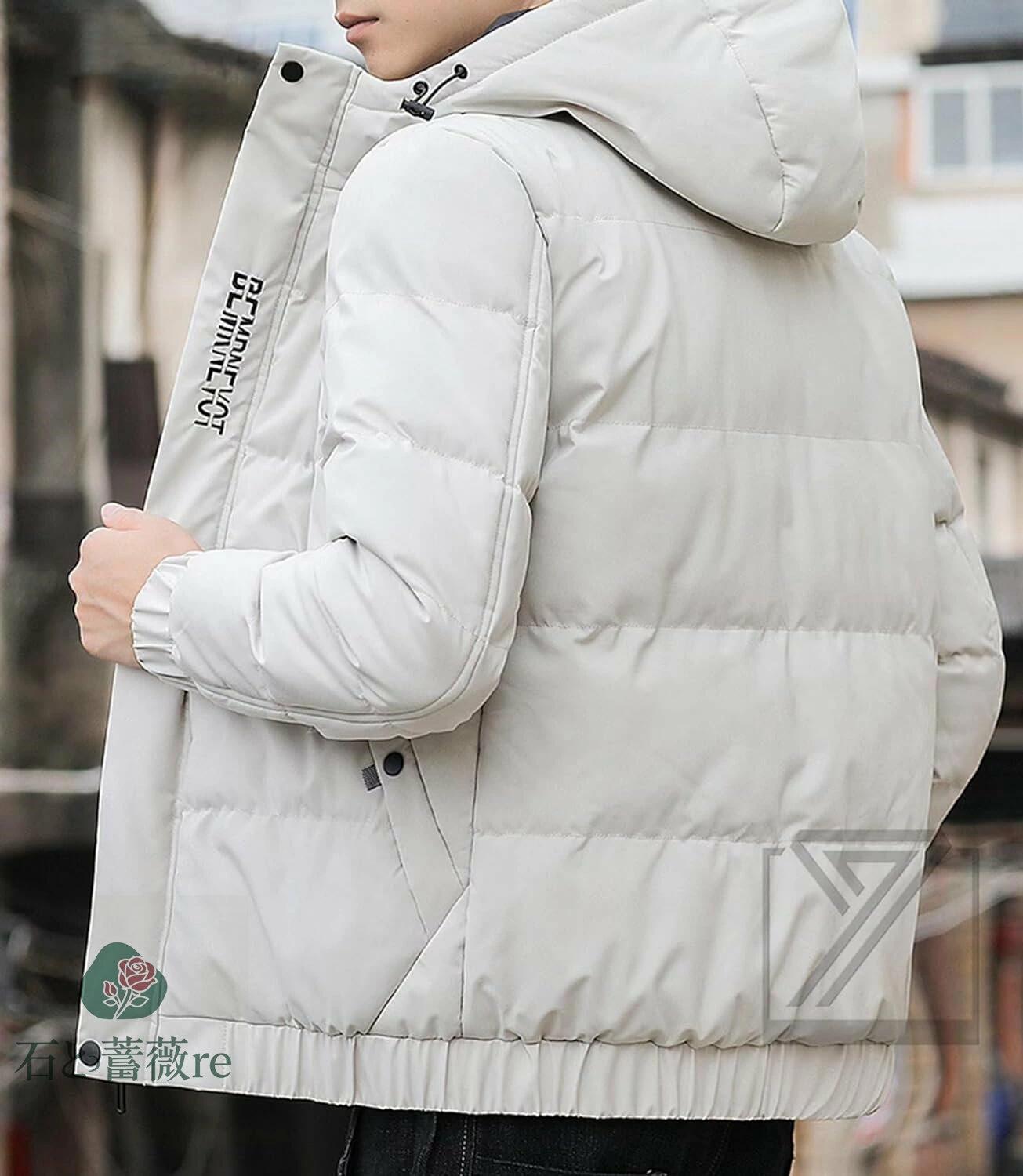 新作登場！ダウンジャケット メンズ ゆったり ビッグサイズ M-3XL フェイクダウン プリント柄 中綿ジャケット 大きいサイズ フード付き 冬服 暖かいアウター 軽量 おしゃれ ブラック 防寒