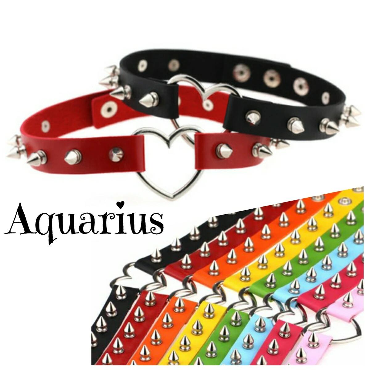 カラバリ レザー ベルト ハート チャーム スパイク パンク チョーカー
