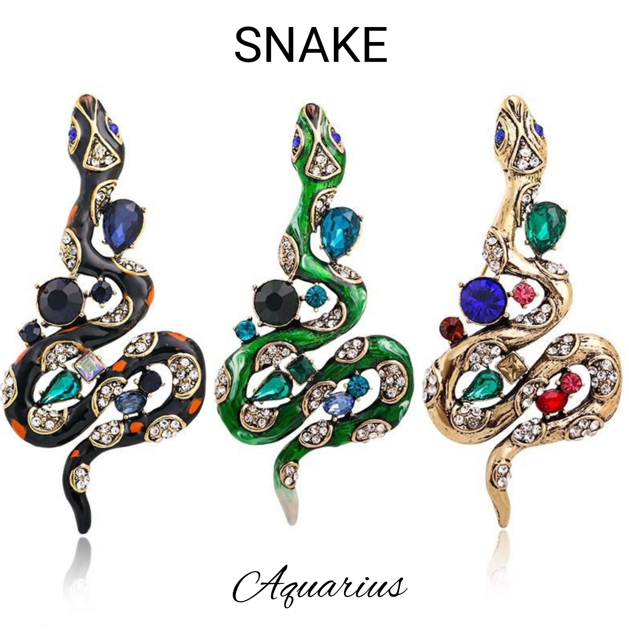 ラッキー アイテム 七宝焼 と スワロフスキー の ジュエル スネーク ( 蛇 ヘビ へび ) ブローチ ★収納巾着袋付き