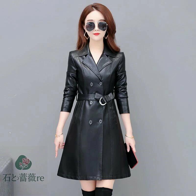 レザーコート 皮コート 秋服 ライダースジャケット 防寒アウター トレンチコート ロングコート 革ジャン PU皮 大きいサイズ 秋冬 バイクウェア 防風 防寒 通勤