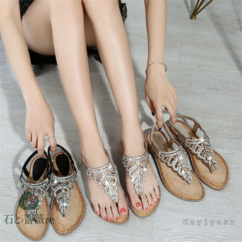 サンダル レディース ビーチサンダル トングサンダル 履きやすい 夏 厚底靴 ぺたんこ フラット 美脚 キラキラ ローマ風 歩きやすい 通勤通学 可愛い