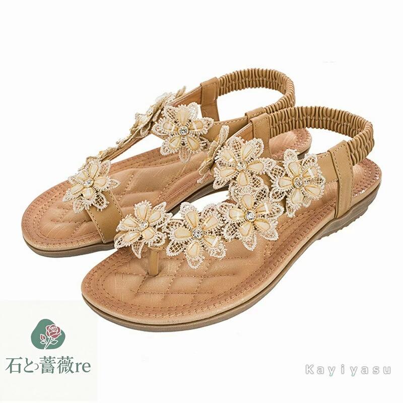 サンダル レディース ビーチサンダル トングサンダル 履きやすい 夏サンダル 厚底靴 ぺたんこ フラット 花柄 美脚 ローマ風 歩きやすい 通勤通学 可愛い