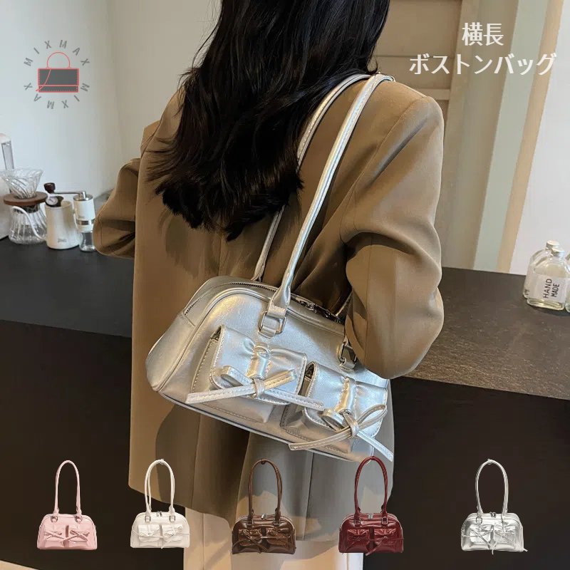 ハンドバッグ ショルダーバッグ おしゃれ 肩掛け 軽量 puレザー 通勤 通学 大容量 バッグ y2k かわいい 手提げ トートバッグ カジュアル ブラック 小さめ ファッション ダブルポケット ミニボストンバッグ 無地 ボストンバッグ 韓国