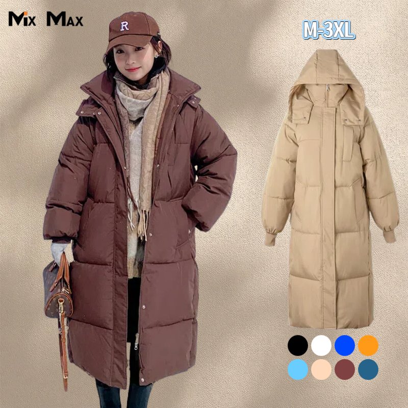 レディース フード付き 膝丈 ロングコート 中綿ジャケット 抜け感 中綿コート ダウンジャケット ダウンコート 防寒 防風 厚い 厚手 冬 大きいサイズ ハイネック ボリューム 着痩せ 無地 暖かい 冬服 軽量 防寒 厚手