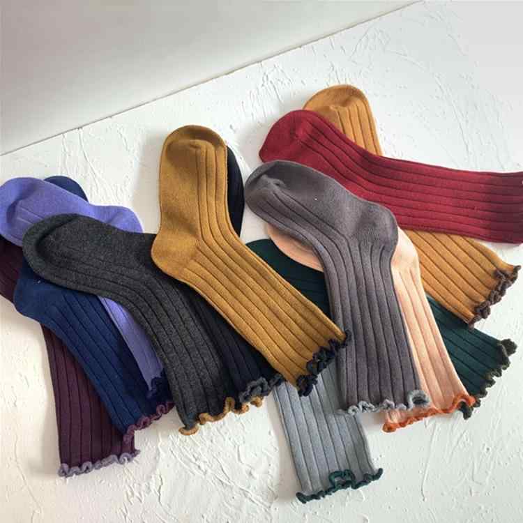 Full Wigs （Male） - 靴下 子供 キッズ スペイン風 無地 配色 フリル 伸縮性 通気性 吸汗性 ショートソックス 3歳 4歳 5歳 6歳 7歳 8歳 9歳 10歳