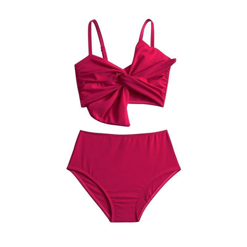 水着 キッズ 女の子 セパレート 子供 人魚 高弾性 無地 スイムウェア オレンジ 黄緑 孔雀緑 猩紅色