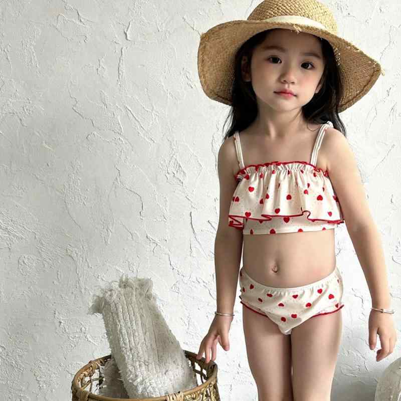 水着 キッズ 女の子 セパレート 愛心柄 プリンセス ベビー 子供用 女児 小学生 幼稚園 保育園 スイムウェア 競泳 海水浴 練習用