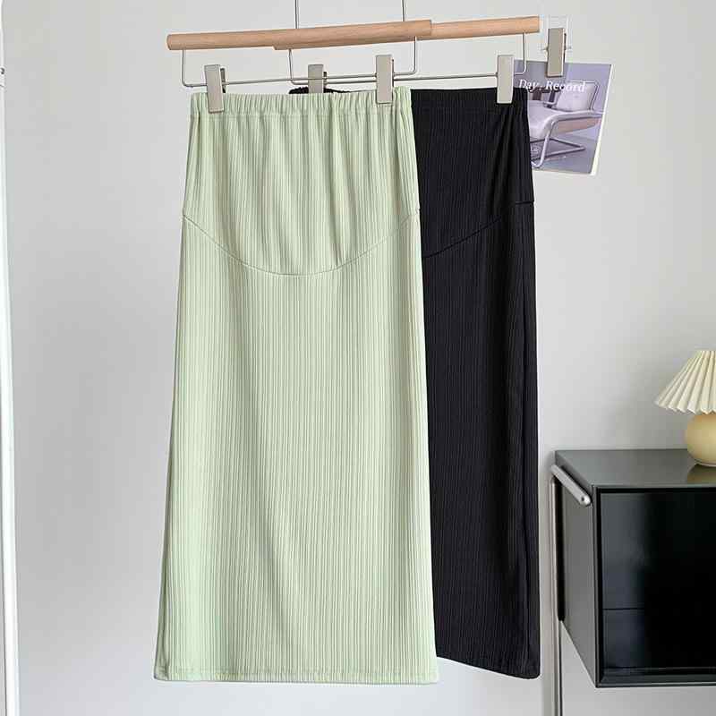 乐天商城 - スカート マタニティ 接触冷感 伸縮性 縦縞柄 大きいサイズ 黒 膝丈 春夏