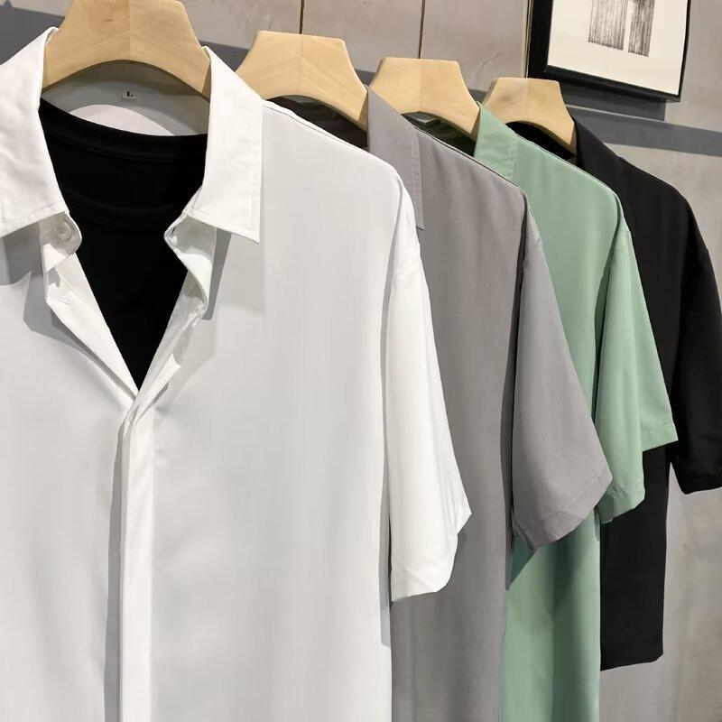 シャツ メンズ 男性用 麻 リネン トップス レトロ 配色 切り替え 7分袖 修身 黒 ブラック 白 ホワイト 緑 グリーン グレー カーキ 普段使い(4)