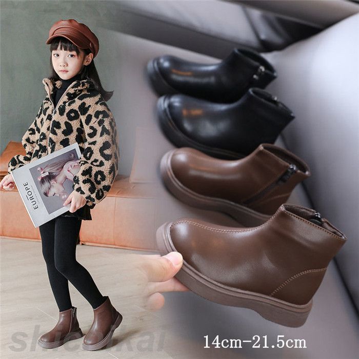 キッズ靴 14cm-16cm 女の子 男の子 子ども PUブーツ ジュニア 滑り止め ブラウン 子ども 裹起毛 ブーツ キッズ 革ブーツ 子供靴