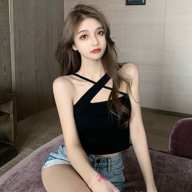 ノースリーブ ショート丈 タンクトップ 灰色 トップス 白色 一字? 黒色 リブ 綿 青色 美背 コーヒー色 ..