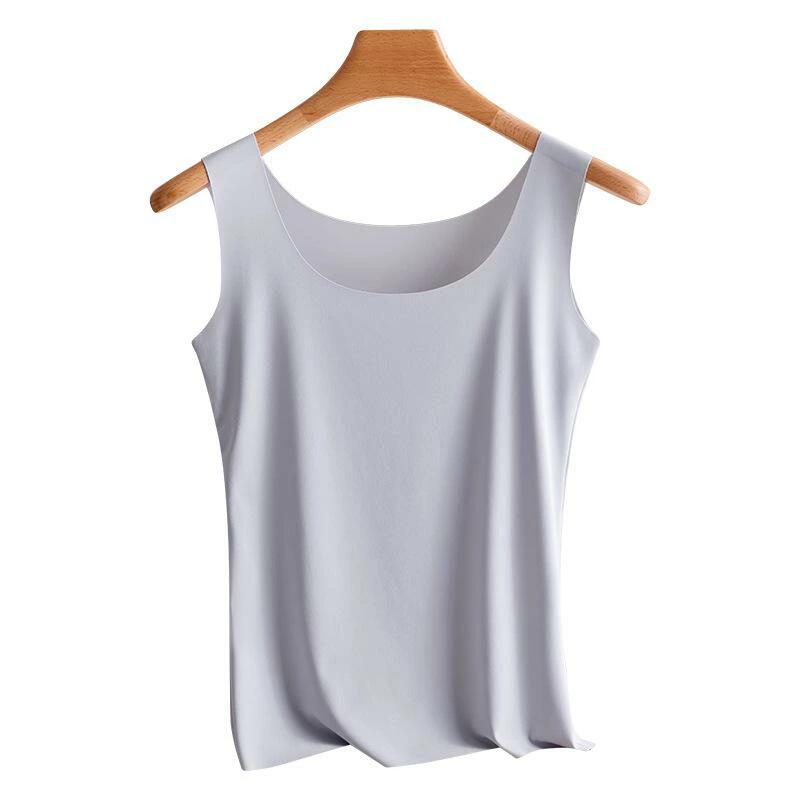 春夏 ホワイト レディース 大きいサイズ 肌着 シームレス ブラック パープル 無縫製 接触冷感 ノースリーブ ラウンドネック 下着 タンクトップ ピンク インナー ベージュ グリーン 通気性