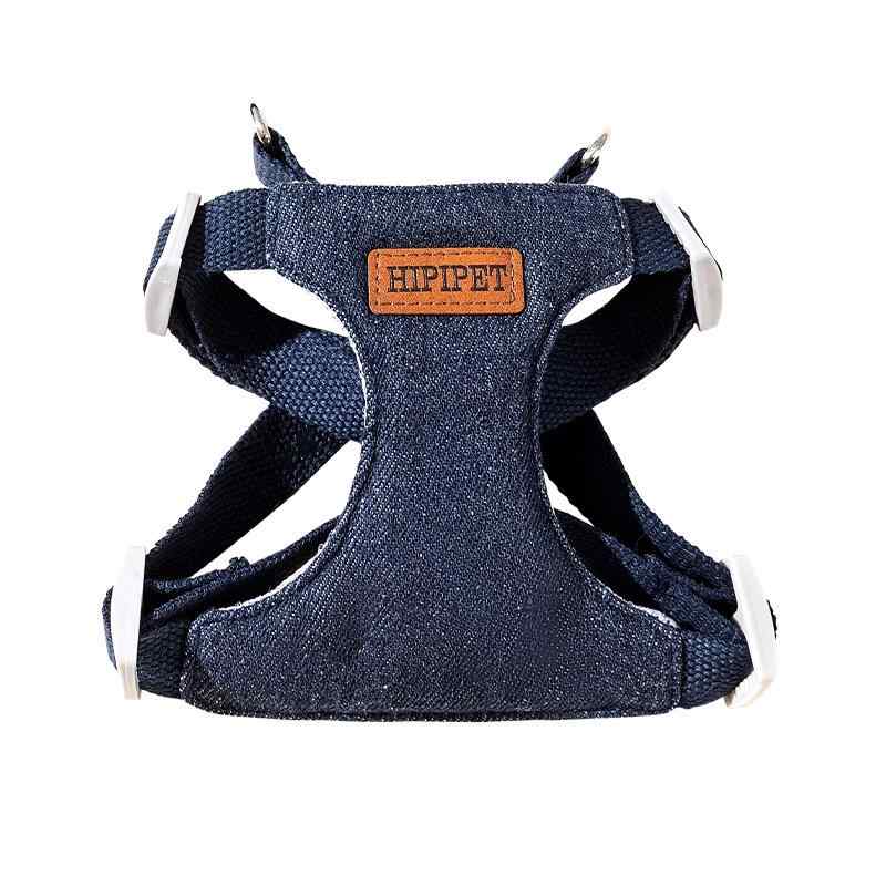 通気性 S 浅青 胴輪 小型犬用 首輪、ハーネス、リード 散歩用 お出かけ M 脱げにくい 深青 デニム XLサ..