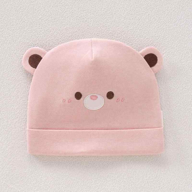 Rakuten - 春夏 かわいい ブルー 綿100% ピンク系 0-6ヶ月 新生児 ミロ熊 ベビー帽子 胎内帽子 赤ちゃん 刺繍 保温 帽子 アイボリー