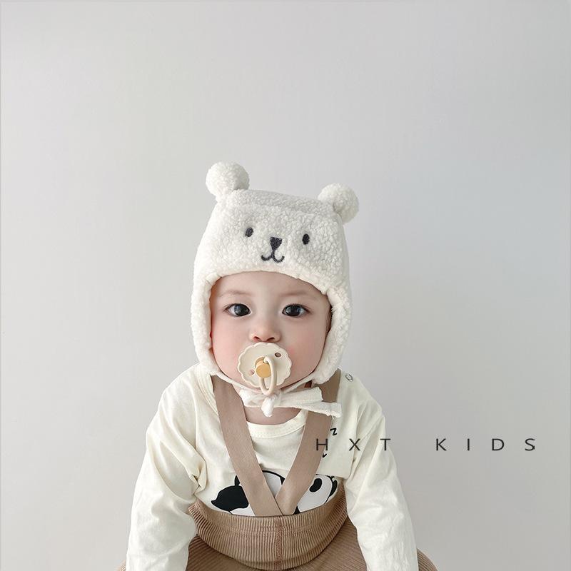 Rakuten - ハット クマ耳 あったか ベビー ベージュ(x2) かわいい 帽子 秋冬 耳あて付き 羊羔毛 12ヶ月 ミルクホワイト 3ヶ月 防寒 乳幼児 6ヶ月
