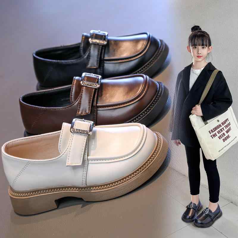 発表会 レザー PU 女の子 プリンセスシューズ ベージュ 演奏会 柔らかい底 ローファー お出かけ 子供靴 イギリス風 黒色 普段使い フォーマルシューズ マジックテープ ブラウン