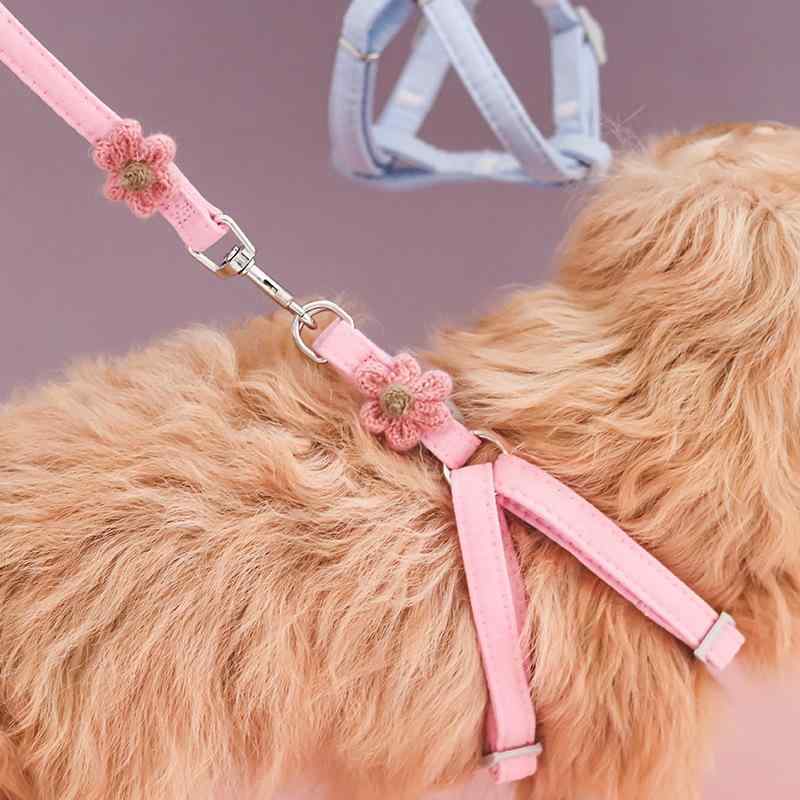 Rakuten - 犬具 ハーネス 小型犬 布製 牽引ロープ かわいい ピンク ブルー 散歩用 リード 脱げにくい 調節可能 猫具 猫