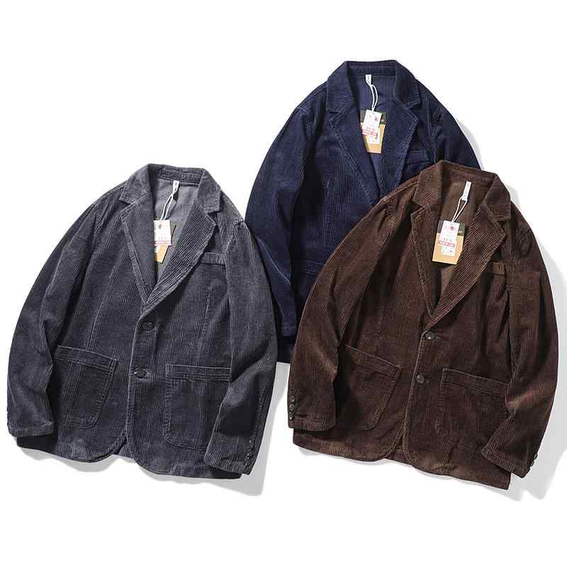 グレー ネイビー ブラウン レトロ スーツ 大きいサイズ 春秋 メンズ コーデュロイ アウター カジュアル