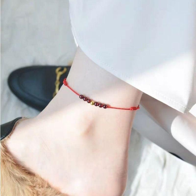 編組 ジュエリー アンクレット アクセサリー 組み紐 ブラック レディース ガーネット レッド