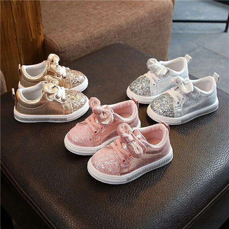 乐天商城 - 子供スニーカー キッズシューズ 可愛い 子供用 ジュニア 歩きやすい 秋冬 蝶結び ブリンブリン 女の子