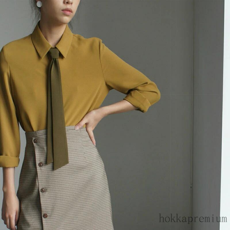 長袖 ブラウス ネクタイ 可愛い ロングシャツ レディース トップス カジュアル フェミニン