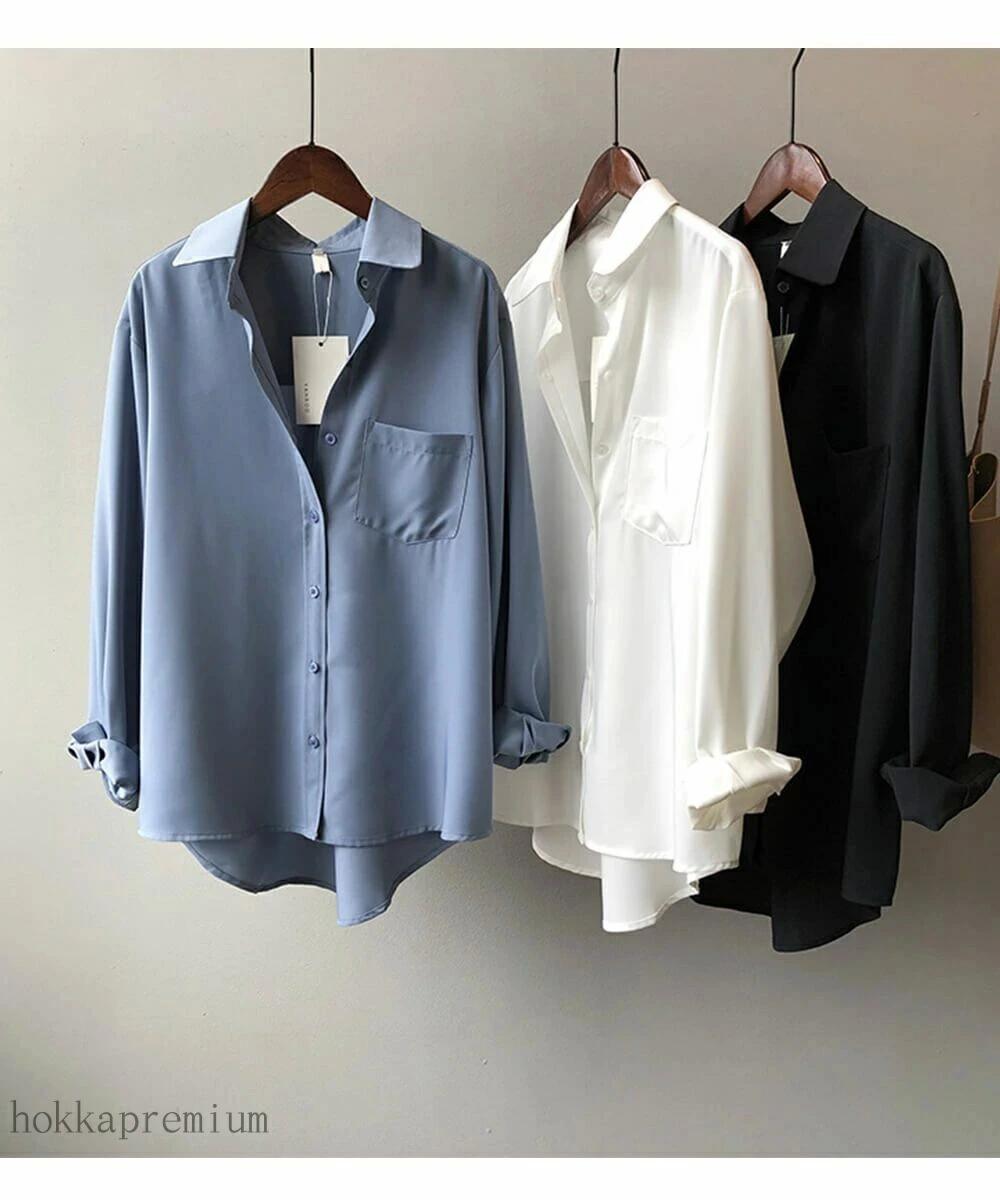フォーマル ゆったり オフィス 前開き 通勤 カジュアル 無地 着回し力の高いシンプル長袖シャツブラウス