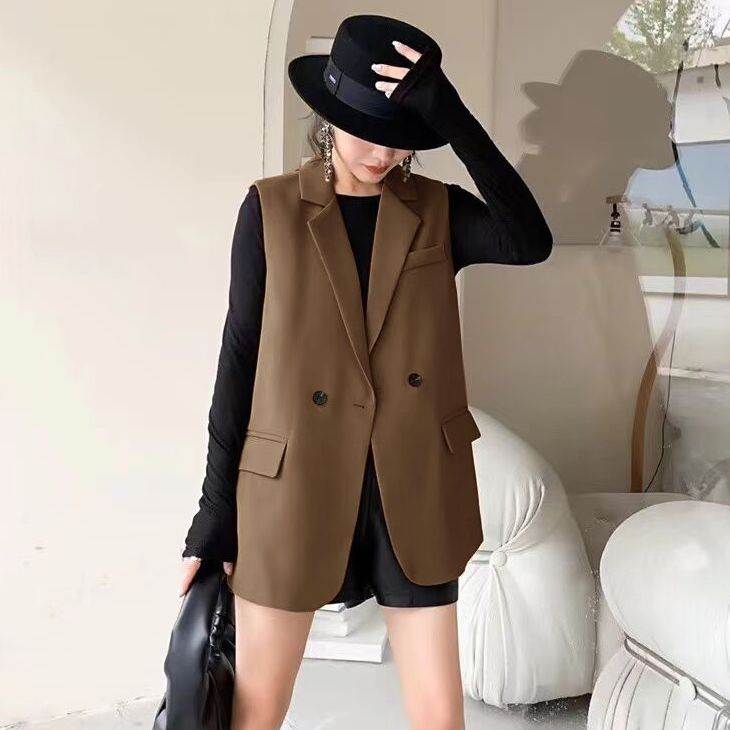 M お尻カバー ベスト 襟付き セミタイト L ナチュラル スーツ 裾長め シンプル 送料無料 冬 ブラック XL 無地 袖なし フォーマル 重ね着 ブラウン レディース 流行 格上げ トレンド ボタン きれいめ レ 春 大人 夏 個性的 秋