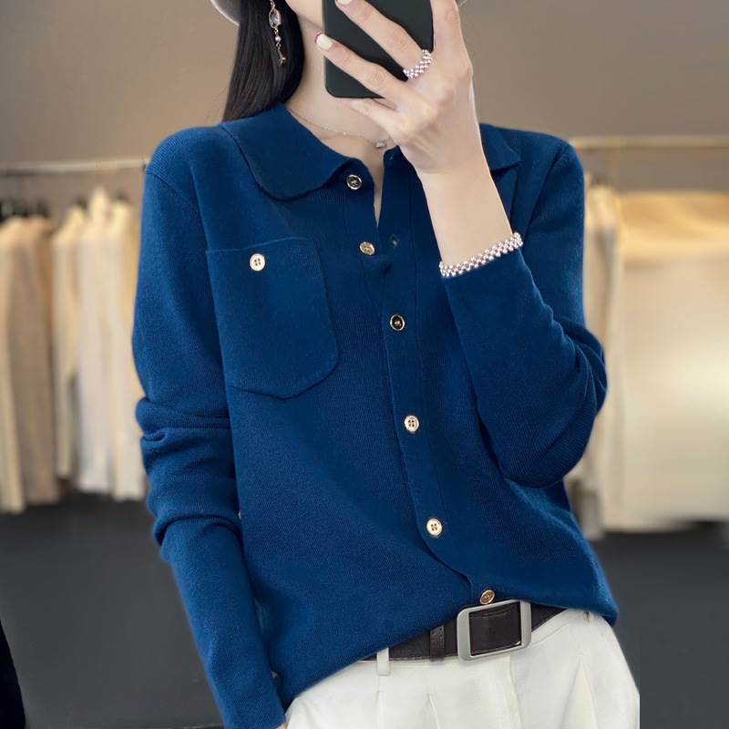 L カラバリあり 襟付き M 秋 長丈トップス レディース 休日トップス 冬女子会 LL ブラウン ボタン XL S レストラン 外出 グレー 無地 ブラック 1枚で ウール 長袖 ホワイト ベージュ ブルー レッド ダークブラウン 前開き