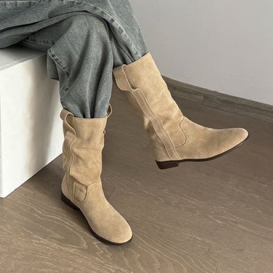 ローヒール おしゃれ レディース 秋冬 シック お出かけ プルオン 無地 シューズ 履きやすい 疲れにくい ミドル丈 歩きやすい ラウンドトゥ 靴 女性 カジュアル シンプル ファッション(4.0)