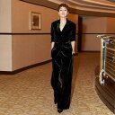 きれいめ ブラック レディース 大きいサイズ 2点セット パーティー 二次会 結婚式 長袖 フォーマル S〜XL おしゃれ パンツスーツ 上品 ベロア 韓国 ブ...