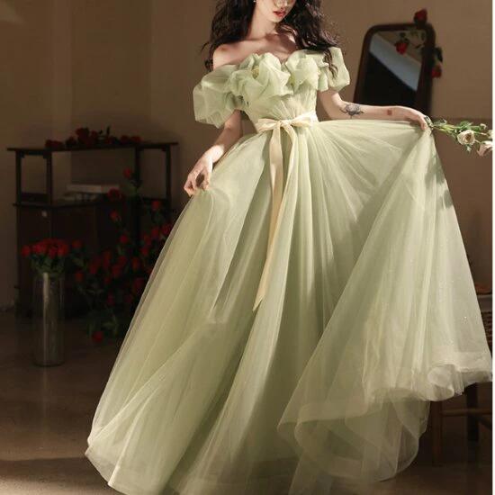 結婚式ドレス きれいめ ハイウエスト フリル フェミニン フォーマル パーティー お呼ばれ ウエストリボン 披露宴 エレガント ロングドレス 女性 レディース マキシ丈 Aラインスカート