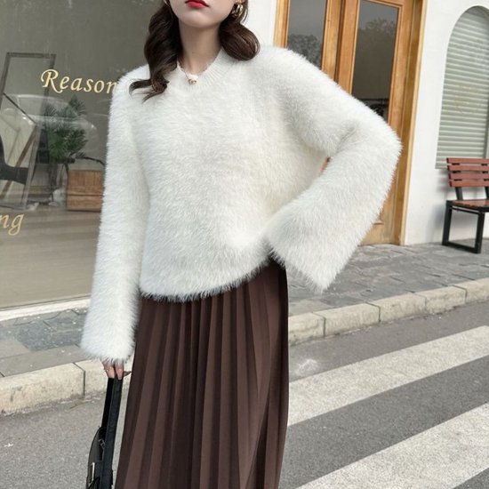 乐天商城 - 女性 レディース シンプル ゆったり ラウンドネック プルオーバー カジュアル おしゃれ きれいめ 長袖 お出かけ ベーシック ふわふわ ソフト 無地 ファッション トップス 起毛