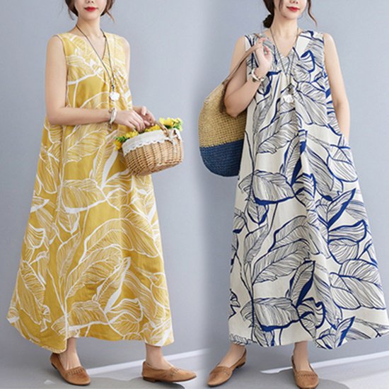 おしゃれ タンクトップ レディースファッション 大人カジュアル キャミソール 大きい ノースリーブ ワンピースドレス 春 大きいサイズ ロング 夏 レディース ワンピ 総柄 ロングワンピ