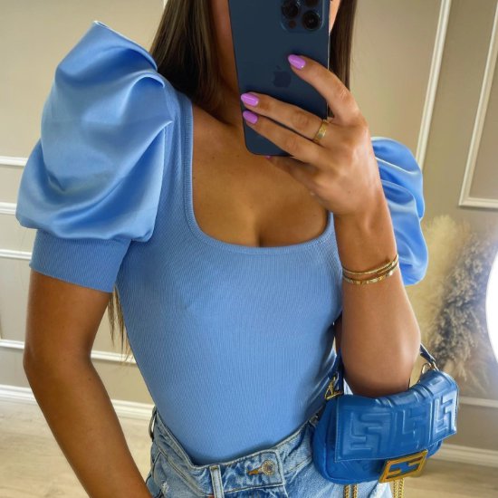 レディース パフスリーブ カットソー ボリューム袖 ファッション 半袖 無地 カジュアル シンプル スリムフィット きれいめ エレガント サマーセーター トップス お出かけ おしゃれ