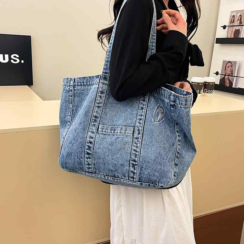 手提げ カジュアル 韓国風 ショルダーバッグ レディース デニム 深青 ブラック 鞄 浅青 大容量 キャンバス トートバッグ