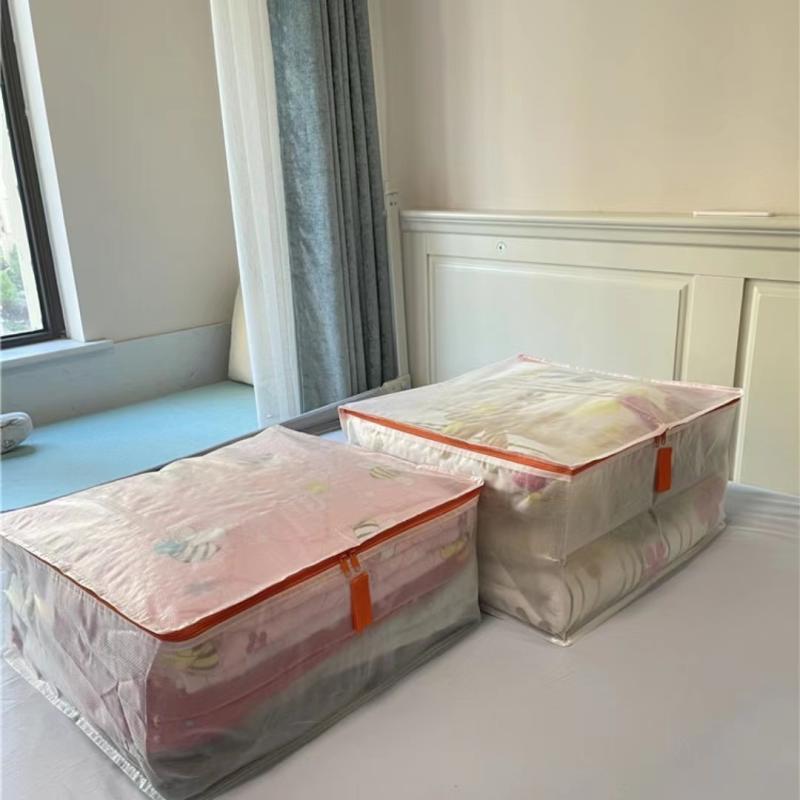 PVC素材 持ち手付き 整理整頓 クローゼット 透明 羽毛布団 大容量 厚手 防湿 衣類収納袋 シーズンオフ衣類 収納ケース 雑貨 毛布 折りたたみ ダウンジャケット 密封 布団収納袋 押入れ 引っ越し