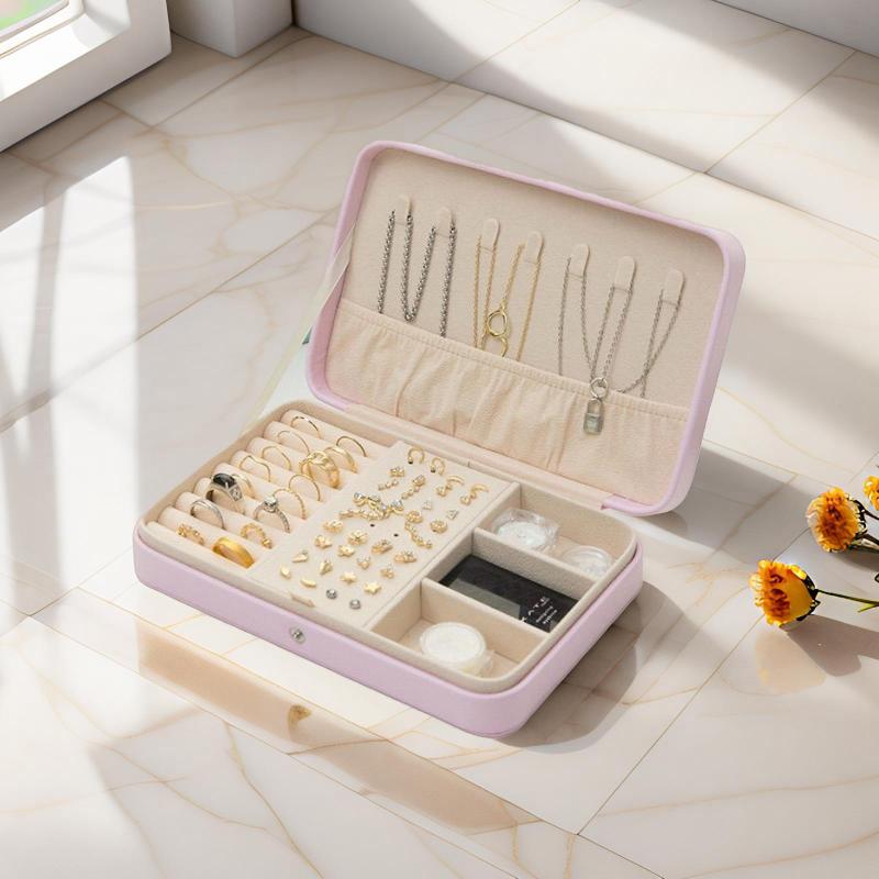 かわいい 韓国スタイル 長方形 旅行 上品 アクセサリーケース ジュエリーボックス 携帯用 整理整頓 収納ボックス 指輪 スナップボタン開閉 ピアス レザー製 トラベル