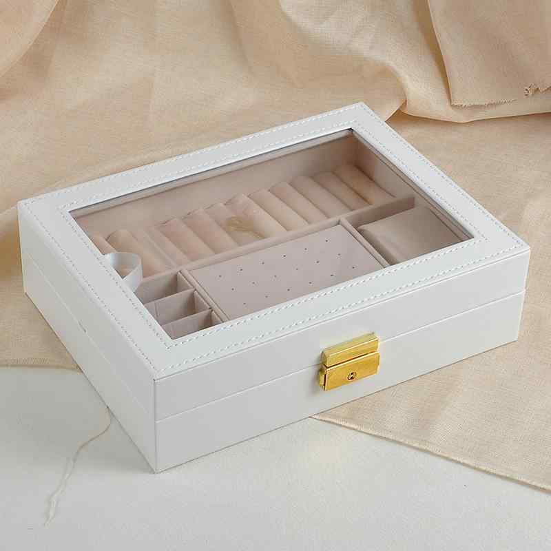 1段 ディスプレイ ネックレス 蓋窓付き ピアス アクセサリー レザー おしゃれ ケース イヤリング プレゼント ギフト 卓上 ジュエリーボックス ブレスレット 整理 収納 リング 指輪 革製