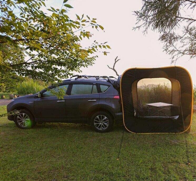 キャンプ 防災対策 メッシュ窓付き トランクテントポップアップテント 防水・UV機能 虫除け対策 日よけ 車と連結 車中泊テントカーサイドタープ SUVラポップアップテント