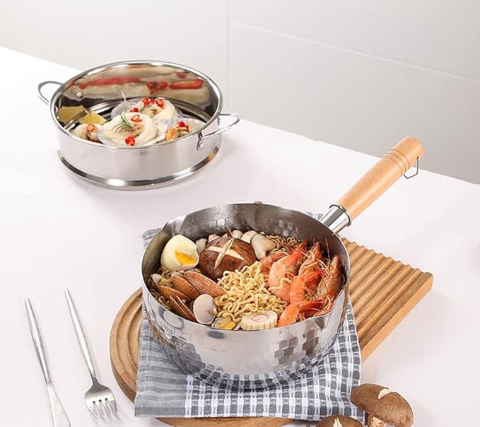 おしゃれ 片手鍋 キッチン用品 (蒸し器 16CM/18CM/20CM/22CM) ステンレス製 IH対応 アルミクラッド鋼 ..